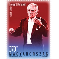 A képen a 100 éve született leonard bernstein bélyeg látható