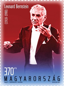 A képen a 100 éve született leonard bernstein bélyeg látható