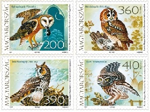 A képen a magyarország állatvilága: baglyok bélyegsor látható