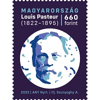 A képen a 200 ÉVE SZÜLETETT LOUIS PASTEUR bélyeg látható