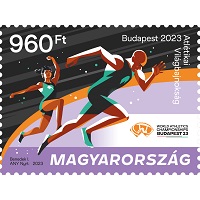 A képen a Budapest 2023 atlétikai világbajnokság. bélyeg látható