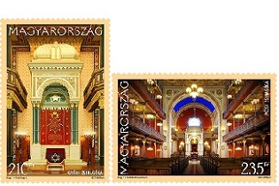 A képen a magyarországi zsinagógák v. bélyegsor látható
