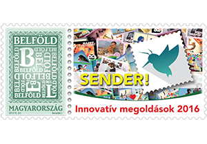 A képen a innovációs megoldások 2016: sender! - személyes képeslap egy kattintással! bélyeg látható