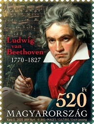 A képen a 250 éve született Ludwig van Beethoven című alkalmi bélyeg látható