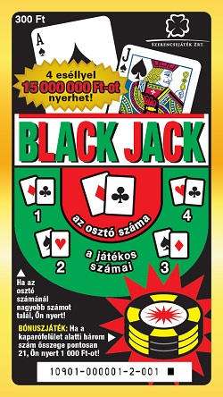 Képen a black jack sorsjegy látható.