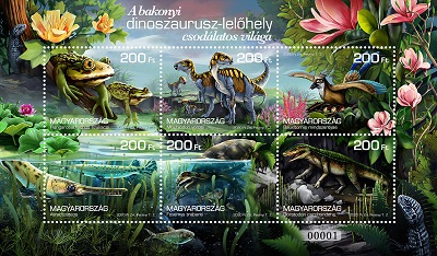 A képen a Bakonyi dinoszaurus lelőhely csodálatos világa II bélyegbokk látható