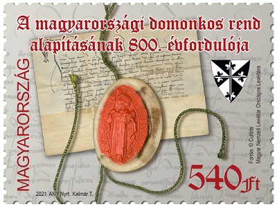 A képen a A magyaroroszági domonkos rend alapításának 800. évfordulója bélyeg látható