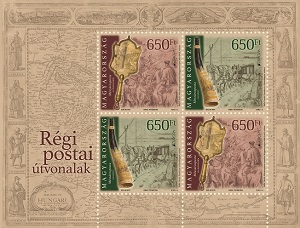 A képen az Európa 2020 régi postai útvonalak bélyegkisív látható