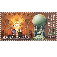 A képen a 150 éve alapították a Magyar Kirélyi földtani intézetet bélyeg látható