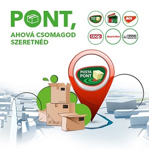 Pont, ahová csomagod szeretnéd. A képen különböző méretű papírdobozok és egy nyíl látható, ami egy postapontra mutat.