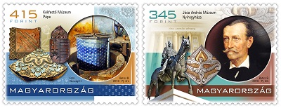 A képen a magyar múzeumok kincsei v. - jósa andrás múzeum, nyíregyháza, kékfestő múzeum, pápa bélyegsor látható