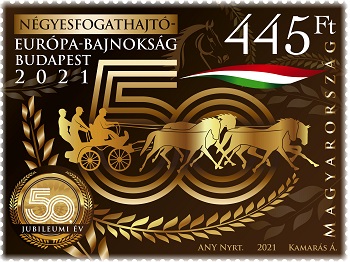 A képen a NÉGYESFOGATHAJTÓ-EURÓPA-BAJNOKSÁG bélyeg látható