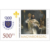 A képen Vaszary János Szent Norbert című festményét bemutató bélyeg képe látható.