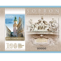 A bélyegen Sopron városát megidéző bélyeg képe látható.