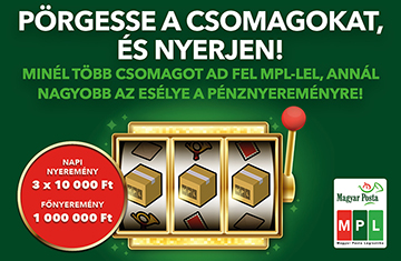 Pörgesd a csomagokat és nyerj! A képen egy nyerőautómata grafika látható, amint 3 MPL-es csomag pörgött ki.