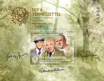 A képen az „Egy a Természettel” Vadászati és Természeti Világkiállítás bélyegblokk képe látható