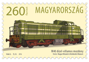 A képen a 50 éve állt forgalomba az első m40-es mozdony magyarországon bélyeg látható